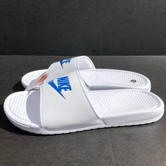 Men's Nike Benassi JDI White Blue Slides Size 15 - Picture 4 of 7